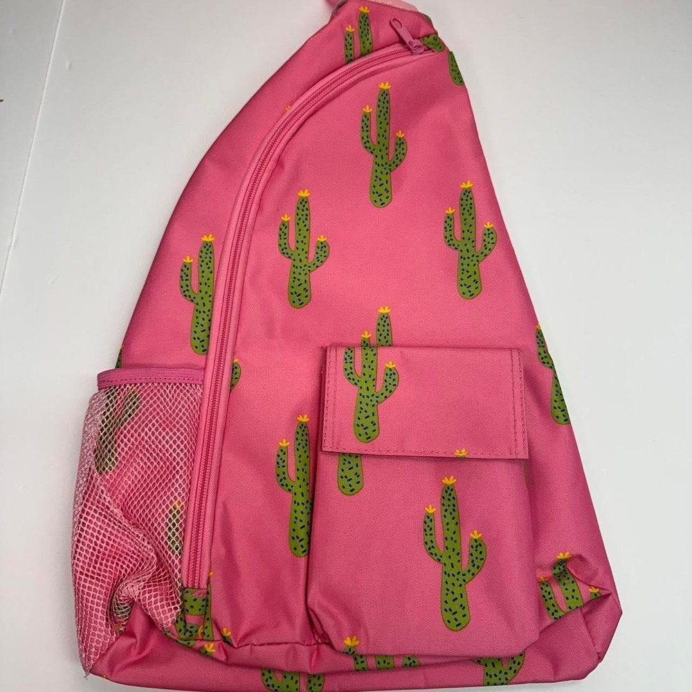 Pink Cactus Print Sling Backpack Single Strap Shoulder Bag Desert Saguaro Print